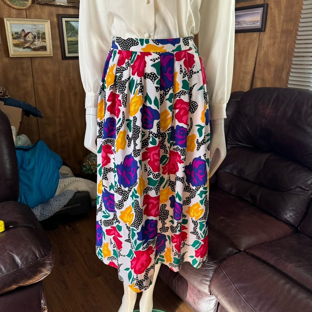 Vintage Floral Grannycore Cottagecore Pleated Skirt - Picture 2 of 6